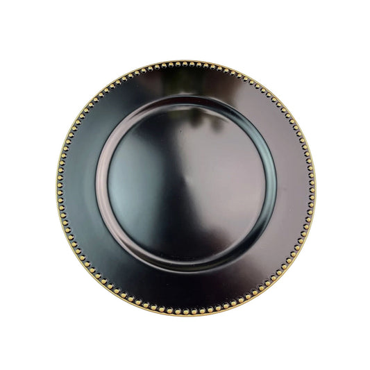 Beaded Black & Gold Set of 4 Charger Plates 13"D