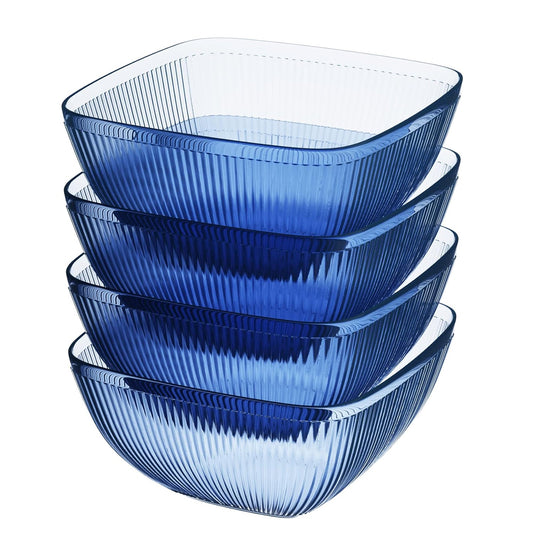Set of 4 Ribbed Blue Acrylic Bowls