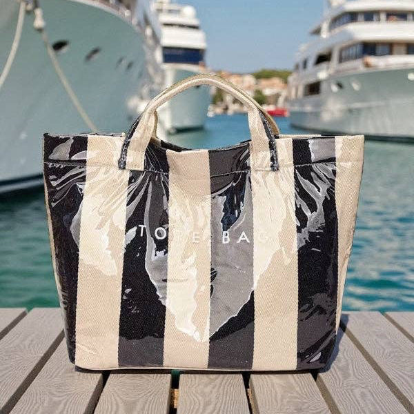 The Bag Waterproof Tote in Navy & White